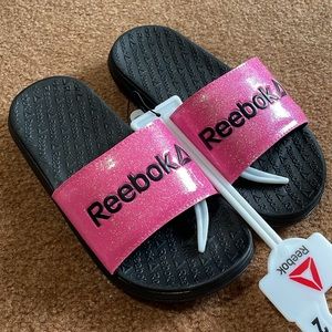 Reebok Pink and Black Dual Density Girls Slip On Slides, Size 2